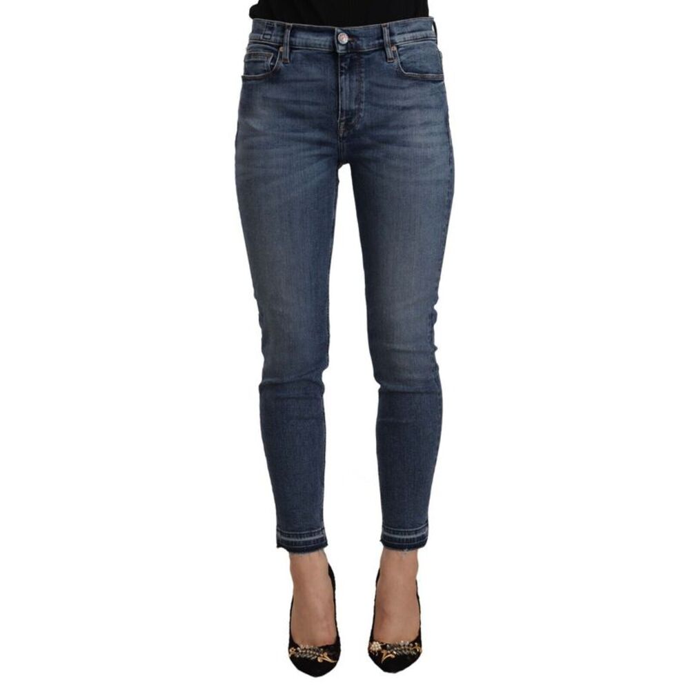 Don The Fuller Blue Mid Waist Cotton Denim Slim Fit Cropped Women's Jeans